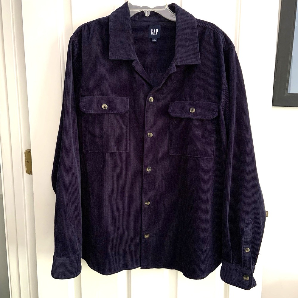 Gap Thick Cotton Corduroy Shirt Jacket Dark Navy Blue Men sz XL button front